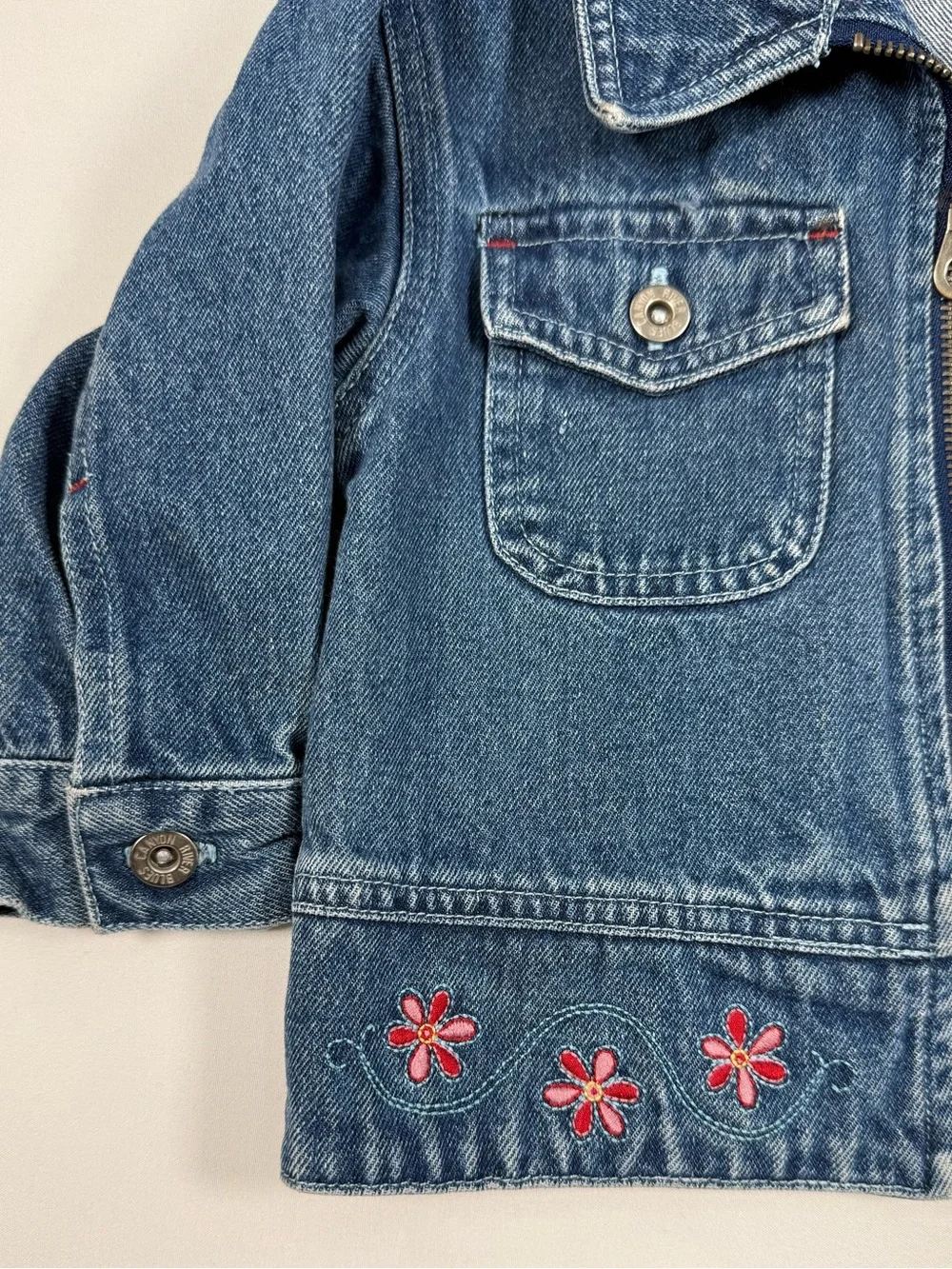 VINTAGE CANYON RIVER BLUES Denim Jacket 18M Y2K Embroidered Floral Zip‎ Up Retro